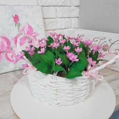 торт с фиалками корзинка