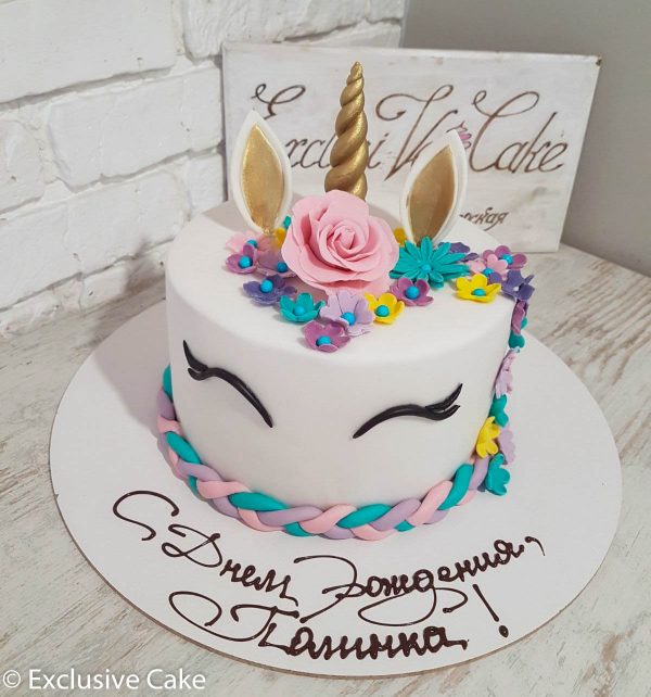 торт единорог с розой